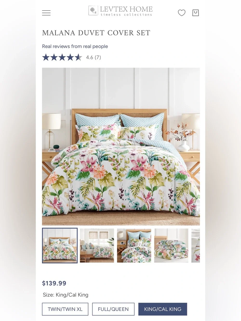 LEVTEX MALANA Duvet Cover 3pc Set, King/CalKing ~ Current Style